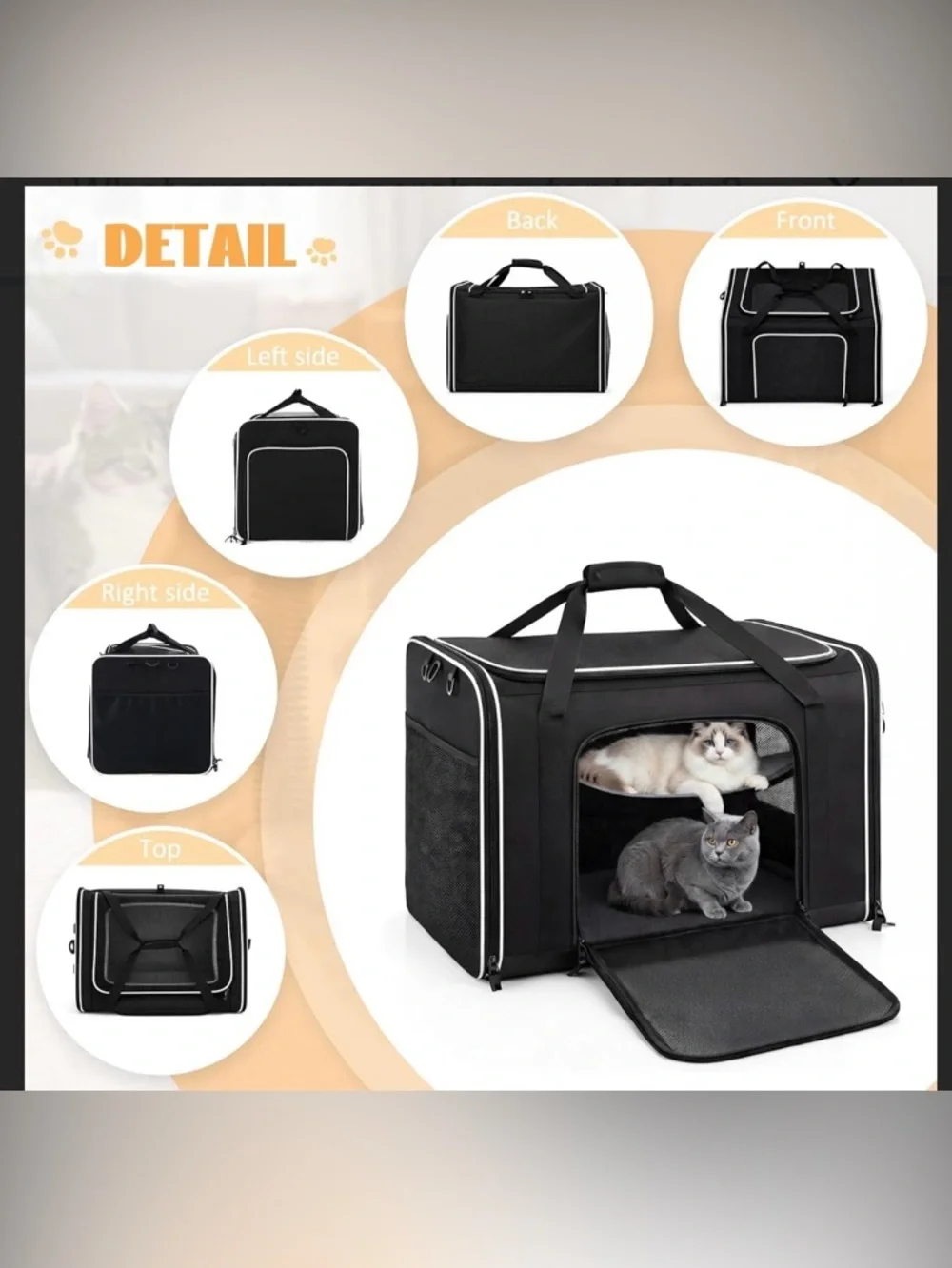 Extra Large Cat Carrier with Built-in Litter Box for Car Travel & Road Trips